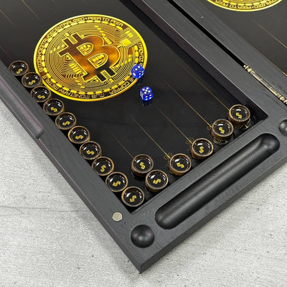 Jeu de backgammon exclusif en verre et bois. Prêt à offrir et personnalisable.