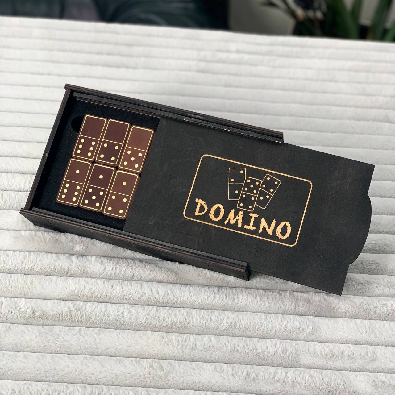 Luxuriöses Domino-Set aus Holz und elegantem Leder, 52*27*12mm braune Dominosteine, Geschenkfertig