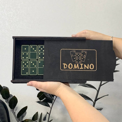 Luxuriöses Domino-Set aus Holz und elegantem Leder, 52*27*12mm grüne Dominosteine, Geschenkfertig