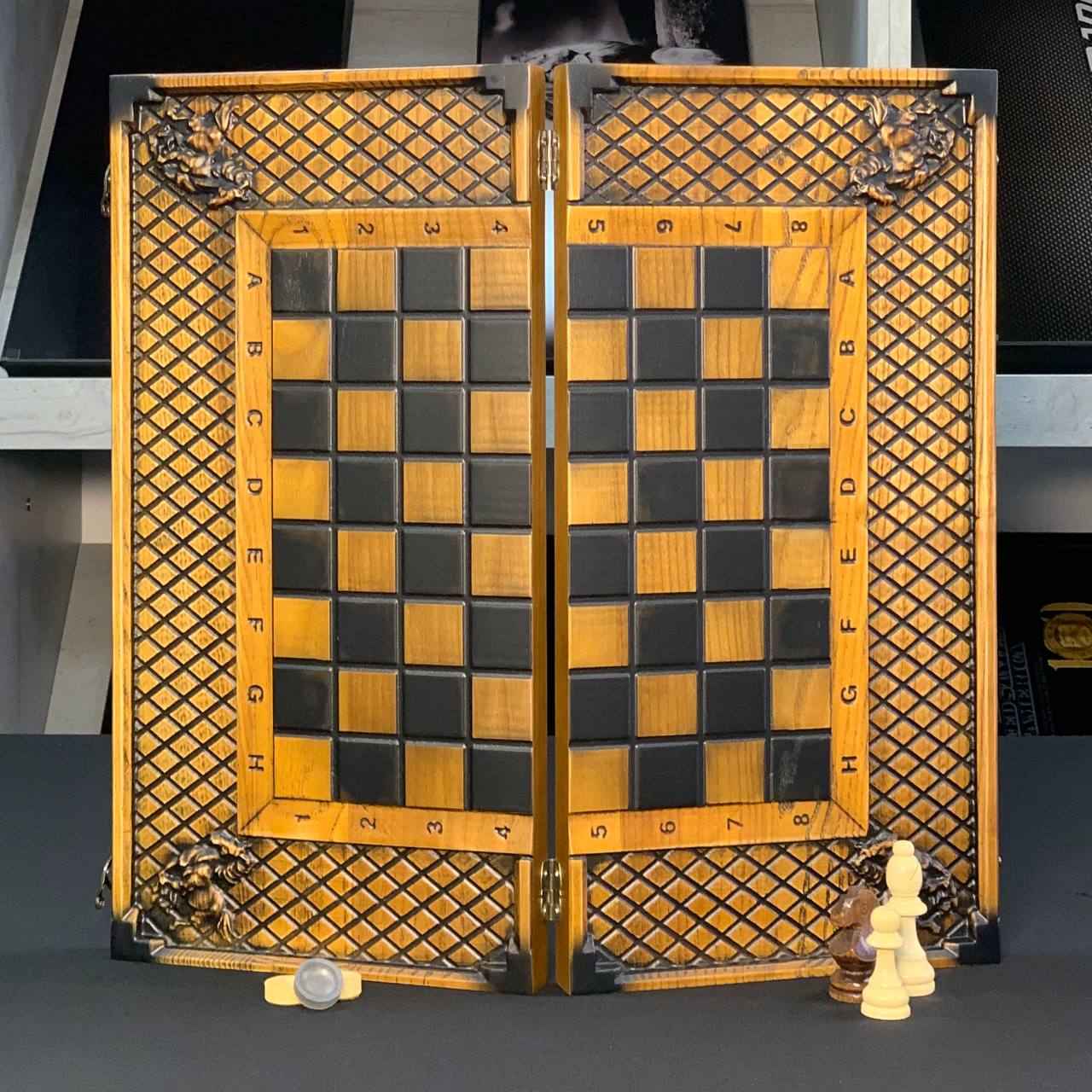 Holzschachspiel 3 in 1 - Schach, Backgammon, Dame, 46*23cm, Geschenkfertig