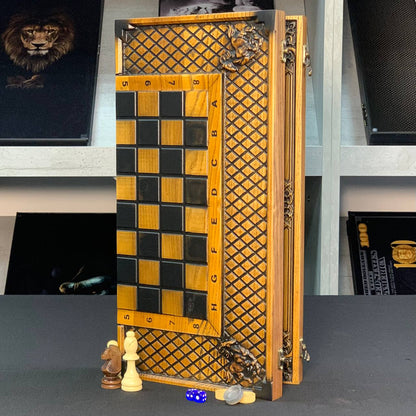 Holzschachspiel 3 in 1 - Schach, Backgammon, Dame, 46*23cm, Geschenkfertig