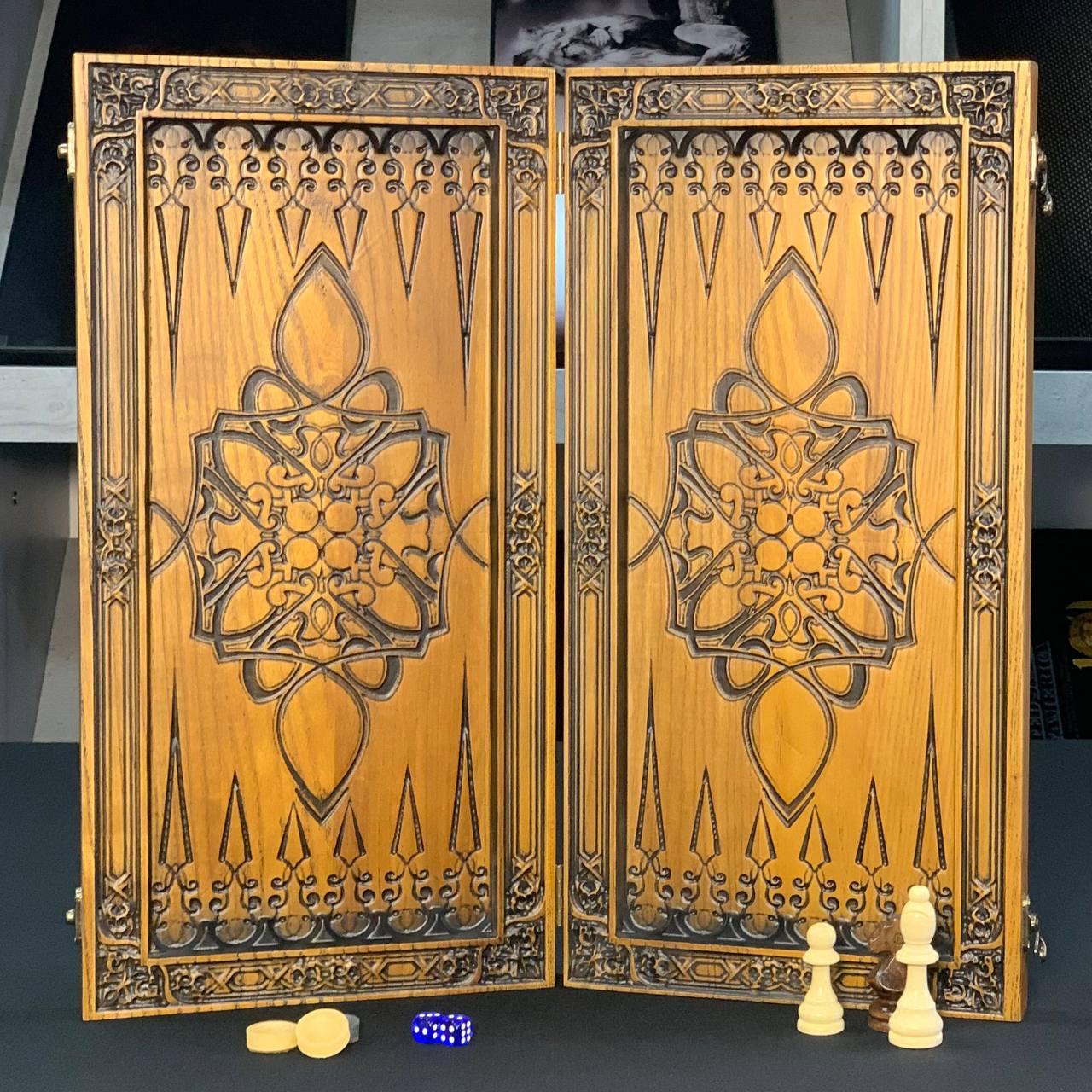 Holzschachspiel 3 in 1 - Schach, Backgammon, Dame, 46*23cm, Geschenkfertig
