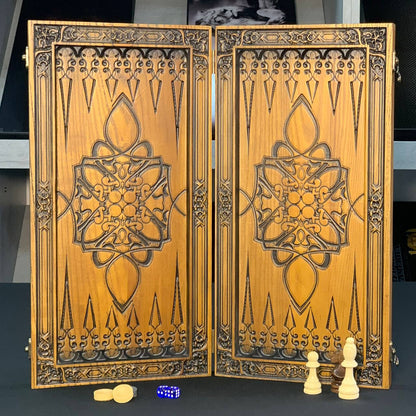 Holzschachspiel 3 in 1 - Schach, Backgammon, Dame, 46*23cm, Geschenkfertig