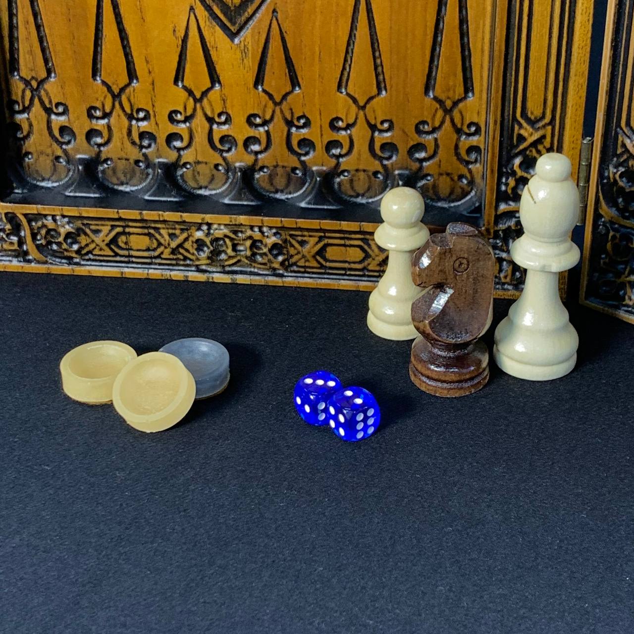 Holzschachspiel 3 in 1 - Schach, Backgammon, Dame, 46*23cm, Geschenkfertig