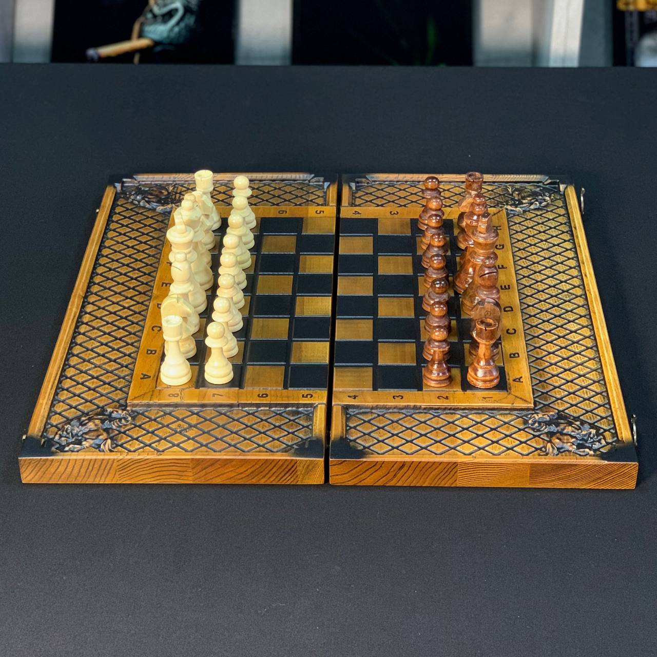 Holzschachspiel 3 in 1 - Schach, Backgammon, Dame, 46*23cm, Geschenkfertig