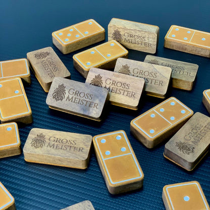 Luxuriöses Domino-Set aus Holz und elegantem Leder, 52*27*12mm orange Dominosteine, Geschenkfertig