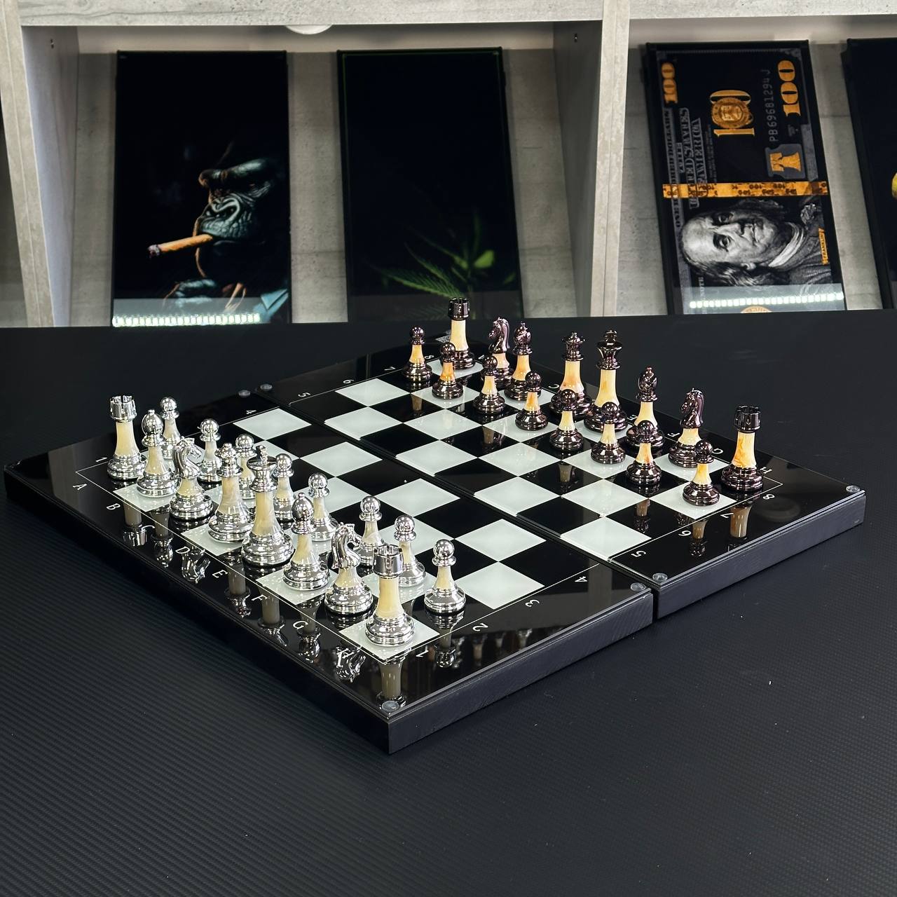 Jeu d'échecs et de backgammon en verre 3 en 1 dans un cadre en bois, 2 tailles, un jeu de société luxueux prêt à offrir