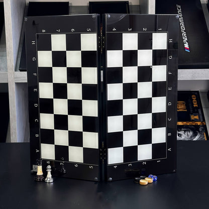 Jeu d'échecs et de backgammon en verre 3 en 1 dans un cadre en bois, 2 tailles, un jeu de société luxueux prêt à offrir