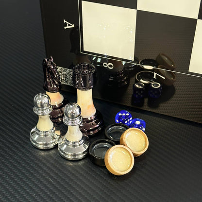 Jeu d'échecs et de backgammon en verre 3 en 1 dans un cadre en bois, 2 tailles, un jeu de société luxueux prêt à offrir