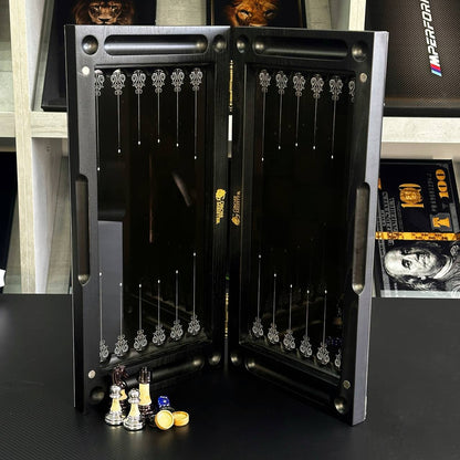 Jeu d'échecs et de backgammon en verre 3 en 1 dans un cadre en bois, 2 tailles, un jeu de société luxueux prêt à offrir