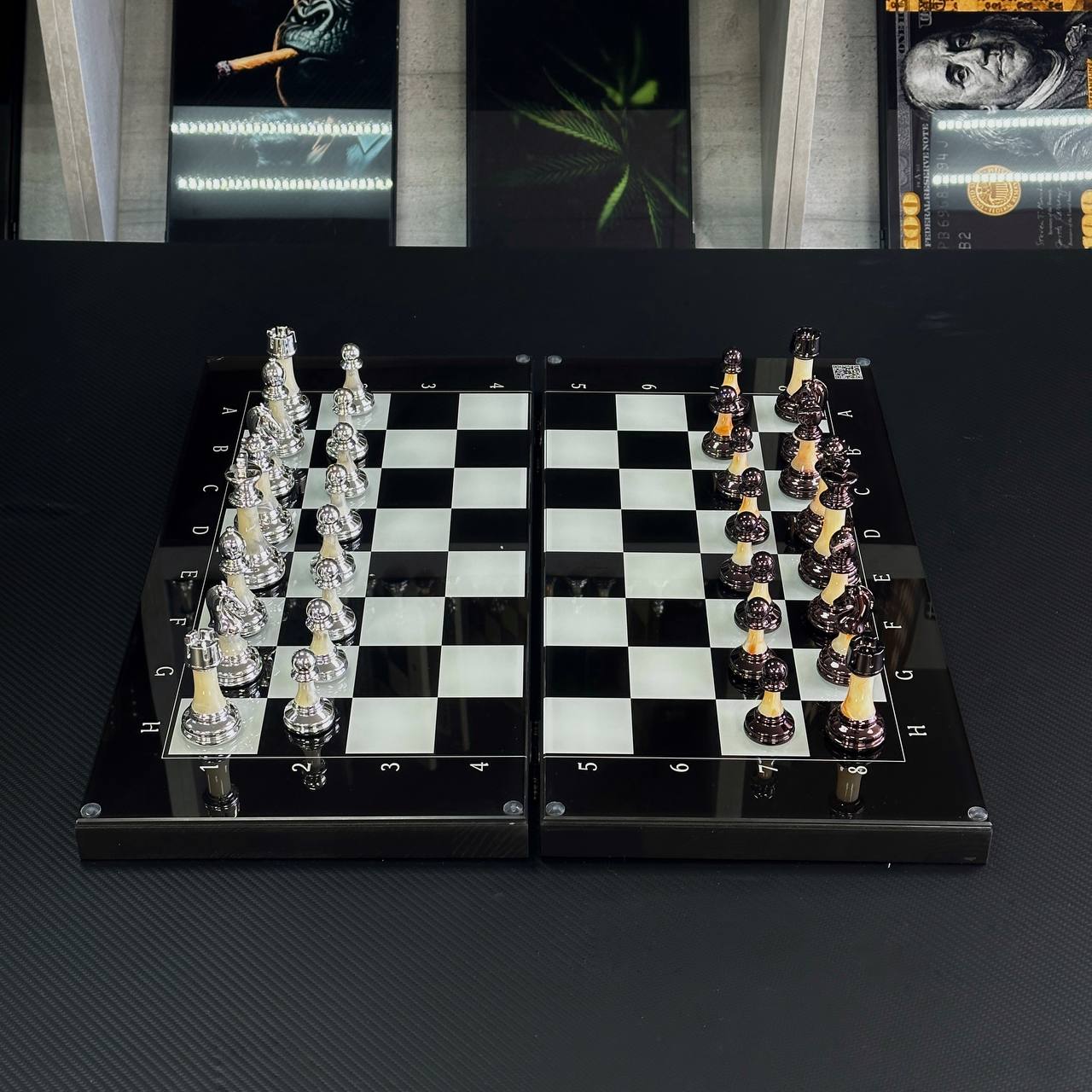 Jeu d'échecs et de backgammon en verre 3 en 1 dans un cadre en bois, 2 tailles, un jeu de société luxueux prêt à offrir