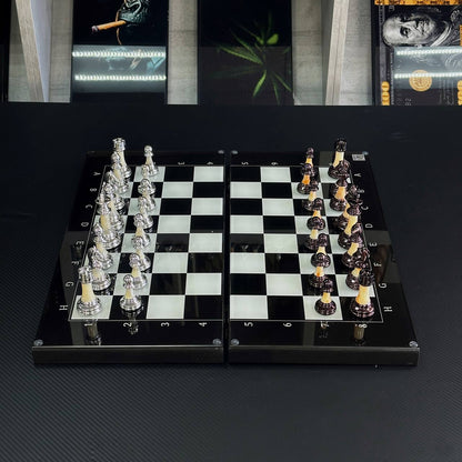 Jeu d'échecs et de backgammon en verre 3 en 1 dans un cadre en bois, 2 tailles, un jeu de société luxueux prêt à offrir