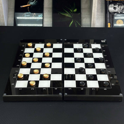 Jeu d'échecs et de backgammon en verre 3 en 1 dans un cadre en bois, 2 tailles, un jeu de société luxueux prêt à offrir