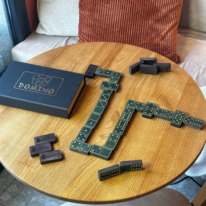 Luxuriöses Domino-Set aus Holz und elegantem Leder, 52*27*12mm grüne Dominosteine, Geschenkfertig