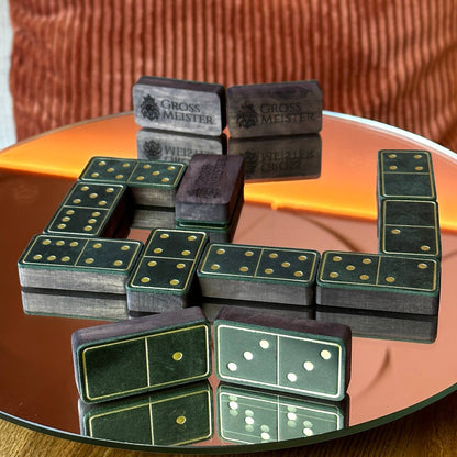 Luxuriöses Domino-Set aus Holz und elegantem Leder, 52*27*12mm grüne Dominosteine, Geschenkfertig