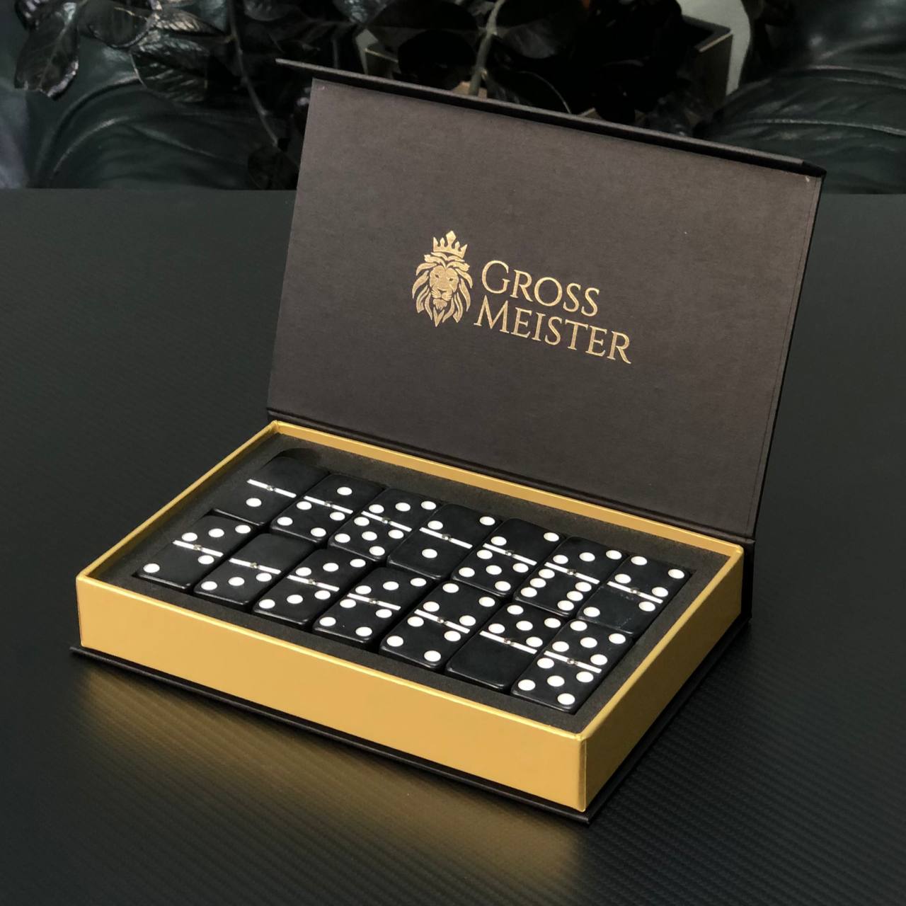 Jeu de dominos noirs 53 x 24 mm dans une boîte de rangement, qualité supérieure, prêt à offrir