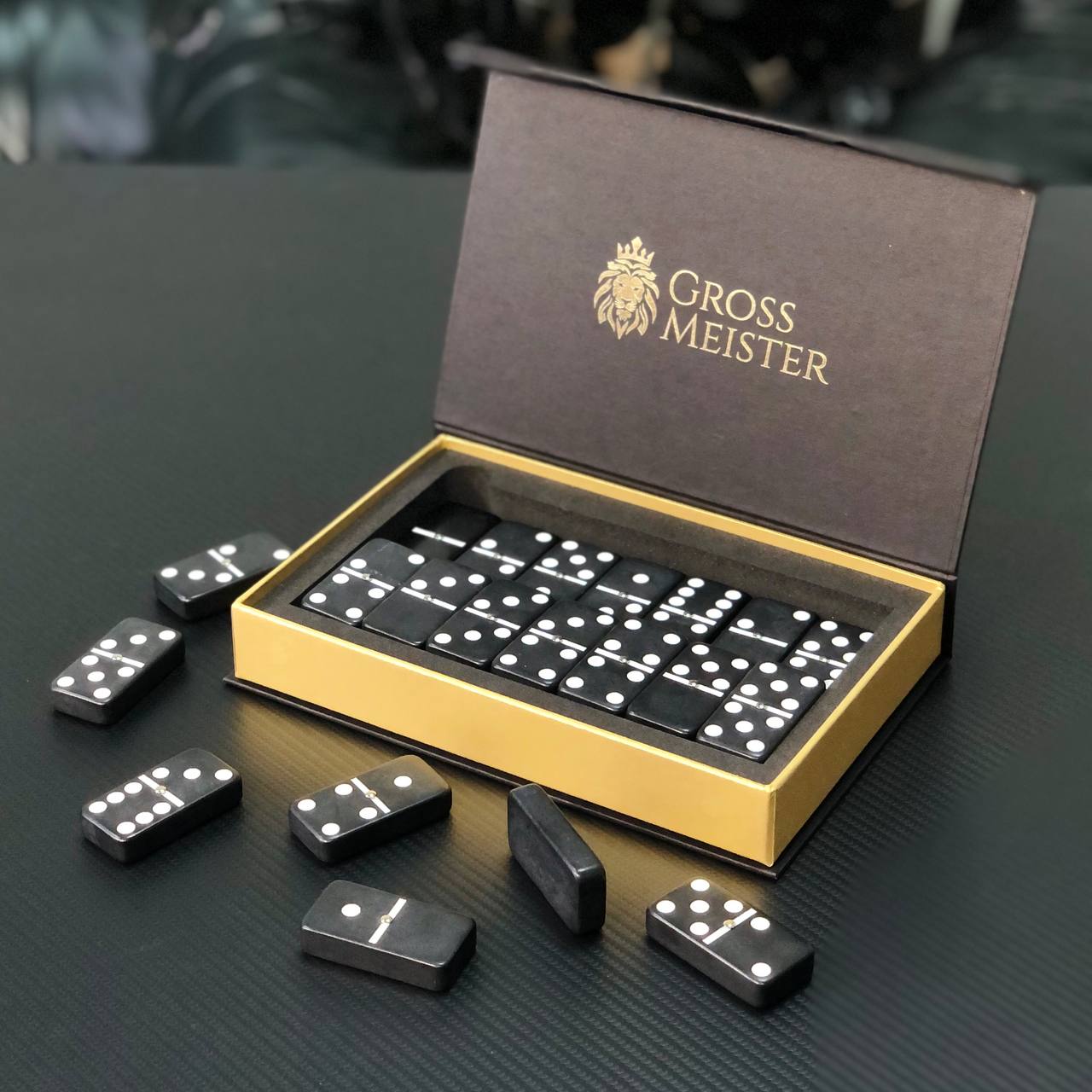 Jeu de dominos noirs 53 x 24 mm dans une boîte de rangement, qualité supérieure, prêt à offrir
