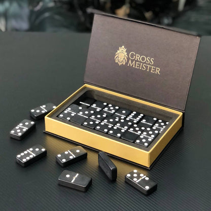 Jeu de dominos noirs 53 x 24 mm dans une boîte de rangement, qualité supérieure, prêt à offrir