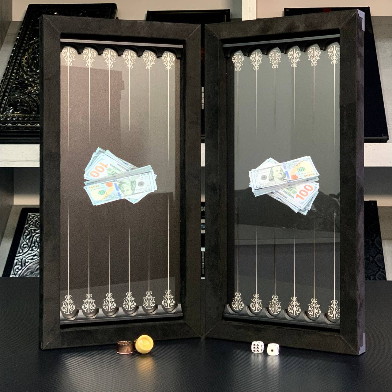 Elegant Handmade Metal Backgammon Set 40*20cm, Gift-ready compact size