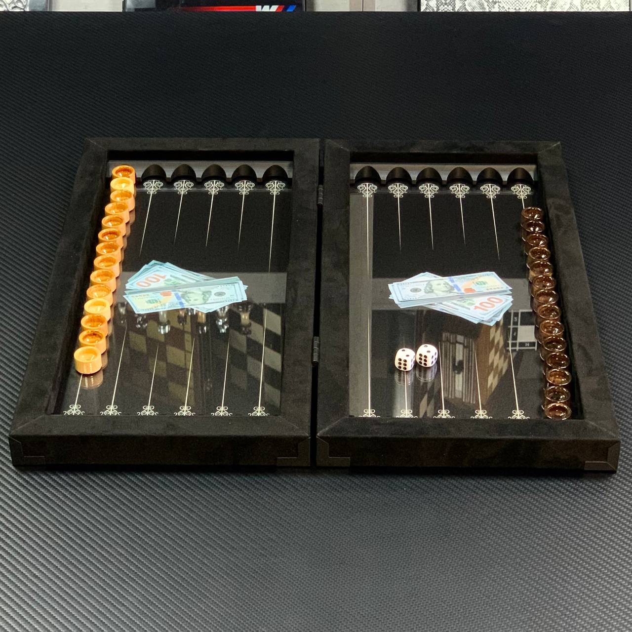 Élégant jeu de backgammon en métal fait main 40 x 20 cm, format compact, prêt à offrir