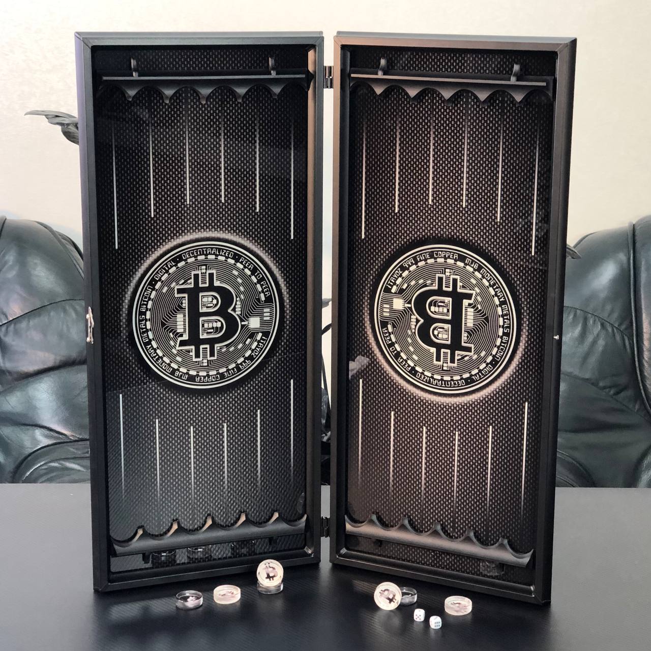 Bitcoin Silver Glass Backgammon Set – Large 24”