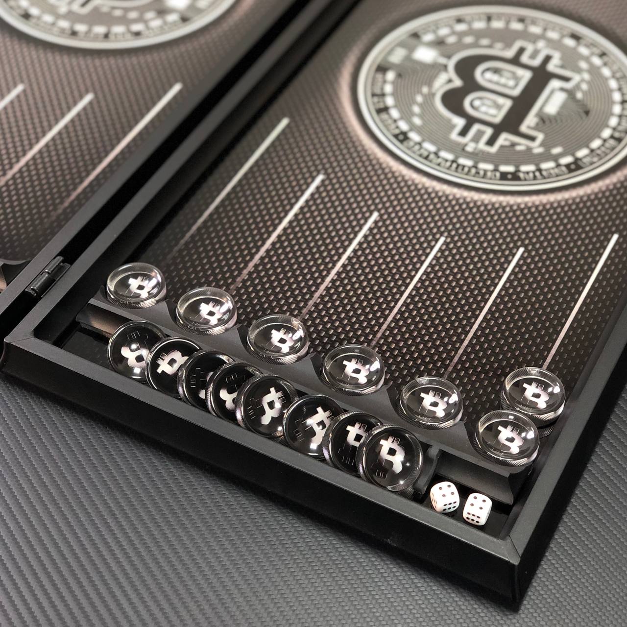 Bitcoin Silver Glass Backgammon Set – Large 24”