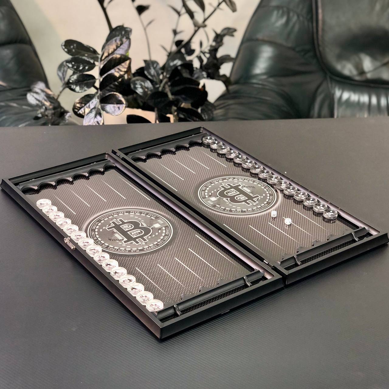 Bitcoin Silver Glass Backgammon Set – Large 24”