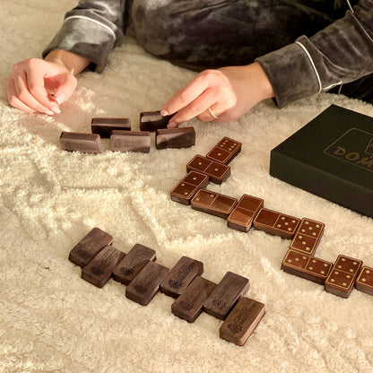 Luxuriöses Domino-Set aus Holz und elegantem Leder, 52*27*12mm braune Dominosteine, Geschenkfertig