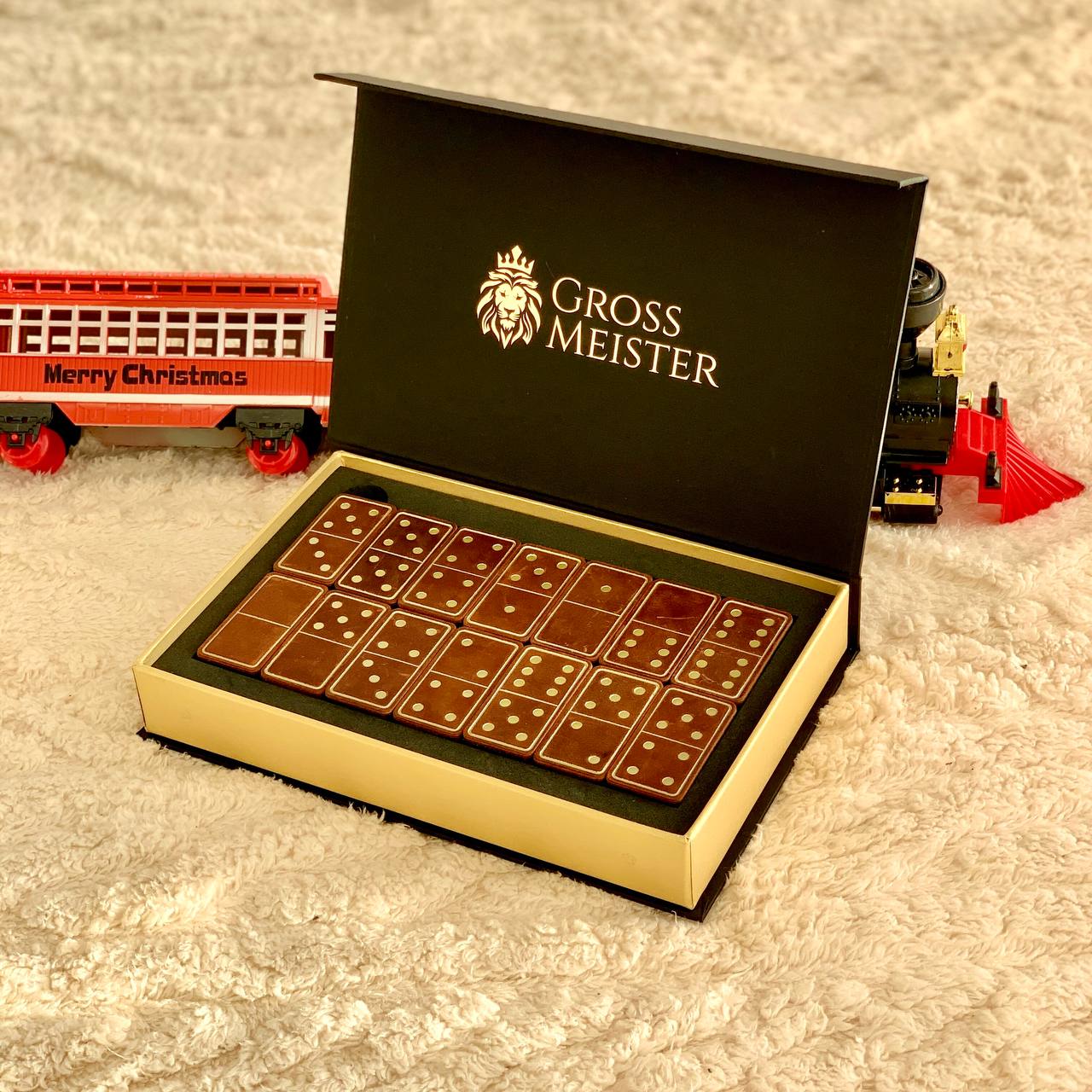 Luxuriöses Domino-Set aus Holz und elegantem Leder, 52*27*12mm braune Dominosteine, Geschenkfertig