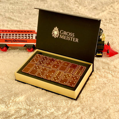 Luxuriöses Domino-Set aus Holz und elegantem Leder, 52*27*12mm braune Dominosteine, Geschenkfertig