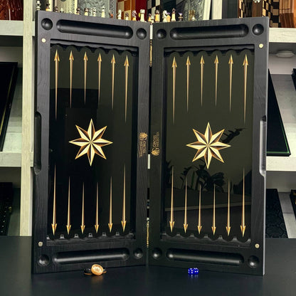 Backgammon exclusif en verre et bois avec étoile. Prêt à offrir et personnalisable.