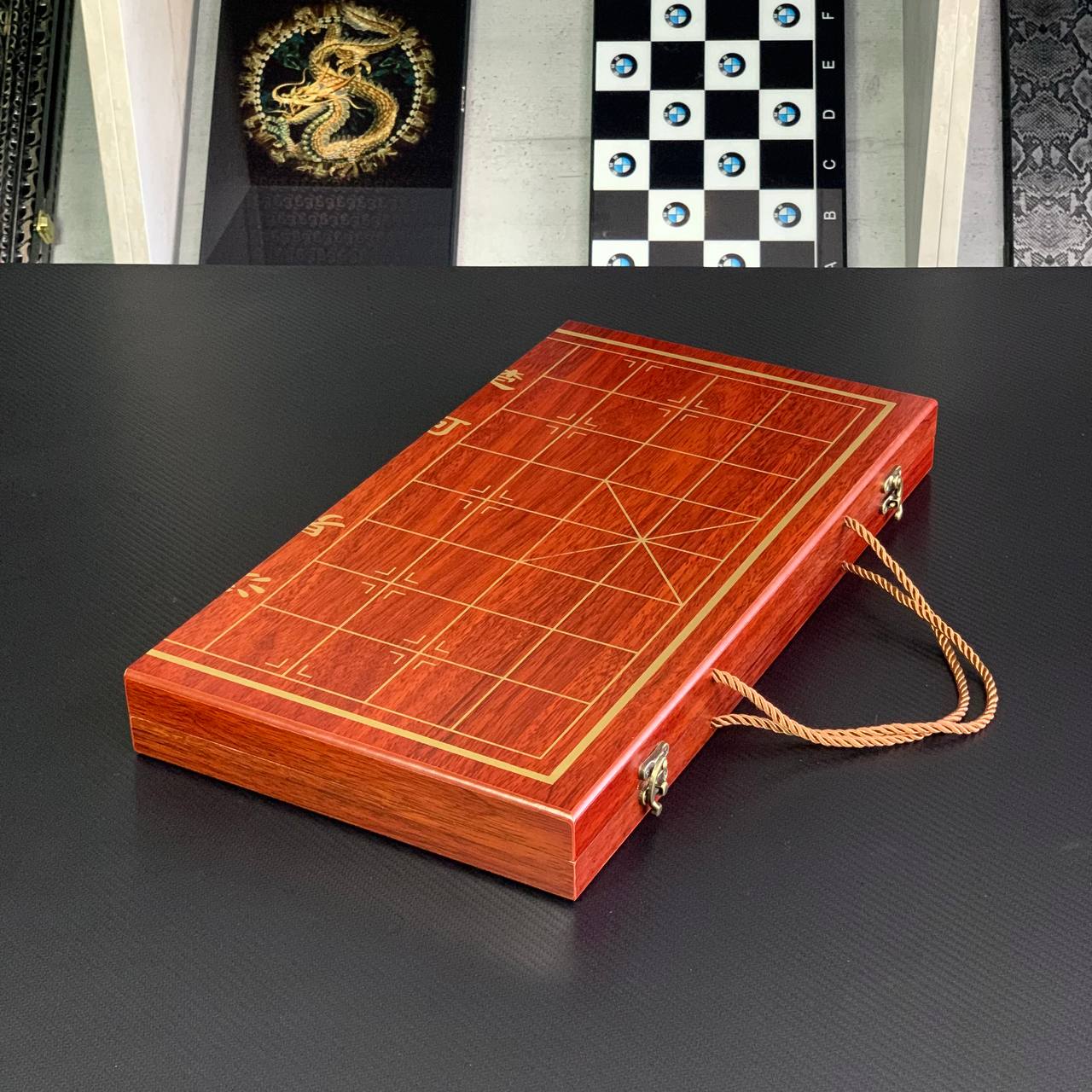 Jeu d'échecs chinois classique en bois Xiangqi, jeu d'échecs de voyage de taille compacte, cadeau insolite pour papa, prêt à offrir 