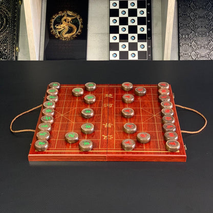 Jeu d'échecs chinois classique en bois Xiangqi, jeu d'échecs de voyage de taille compacte, cadeau insolite pour papa, prêt à offrir 