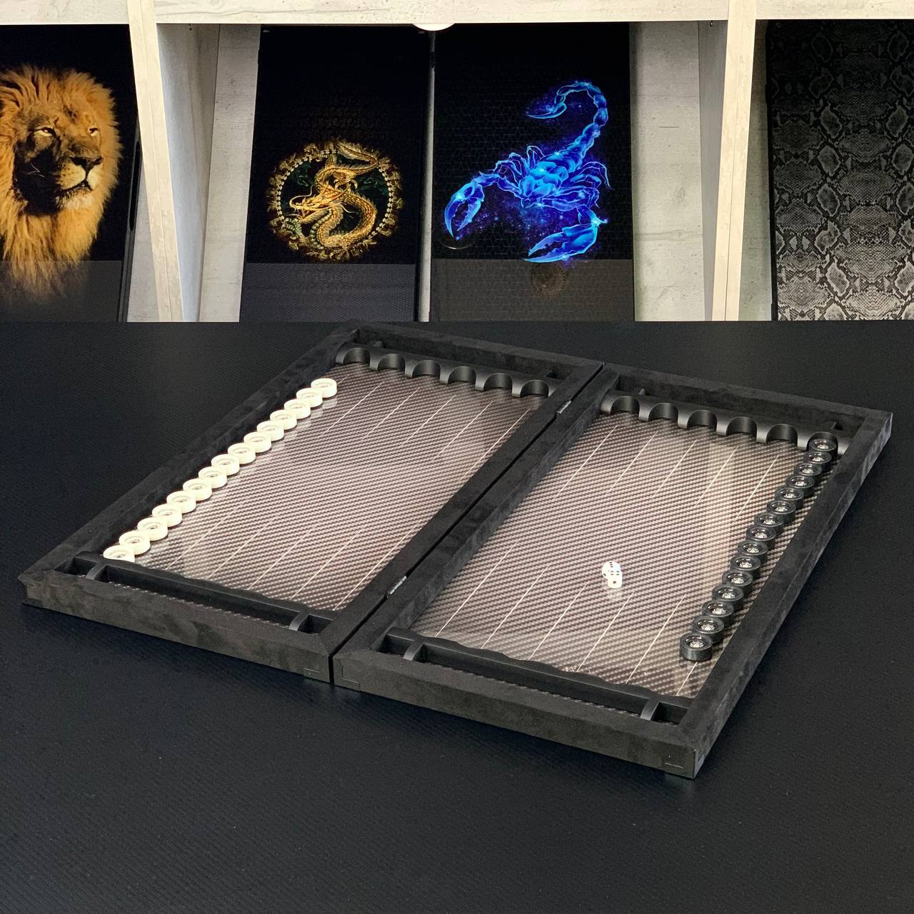 Jeu de backgammon classique en métal et carbone fait main 60*30cm, prêt à offrir VIP