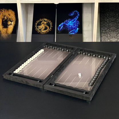 Jeu de backgammon classique en métal et carbone fait main 60*30cm, prêt à offrir VIP