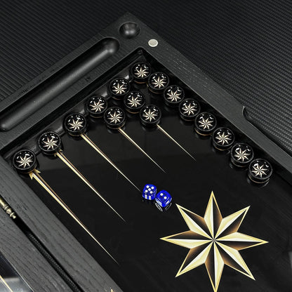 Backgammon exclusif en verre et bois avec étoile. Prêt à offrir et personnalisable.
