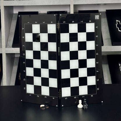 Jeu d'échecs et de backgammon en verre 3 en 1 dans un cadre en bois, 2 tailles, un jeu de société luxueux prêt à offrir