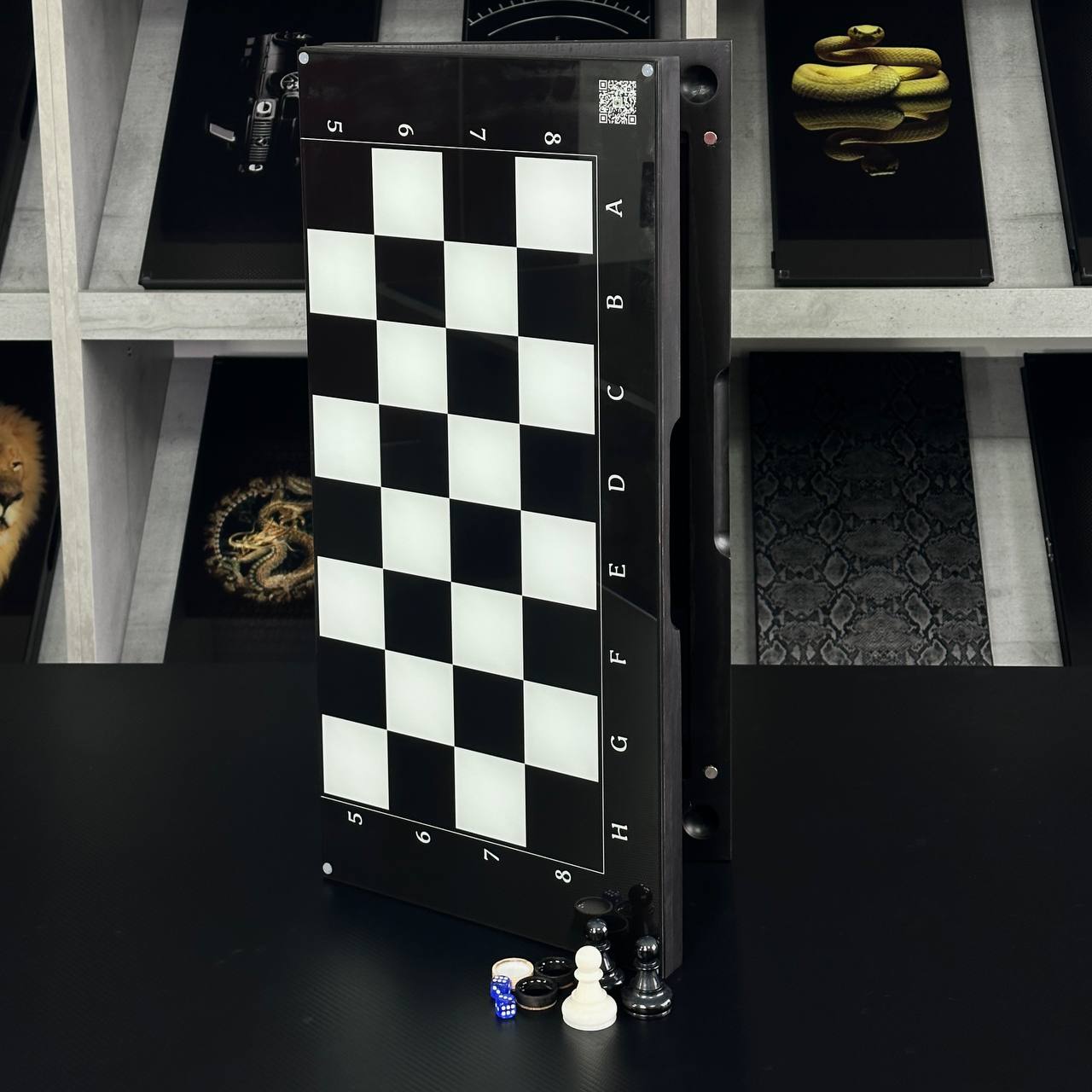 Jeu d'échecs et de backgammon en verre 3 en 1 dans un cadre en bois, 2 tailles, un jeu de société luxueux prêt à offrir