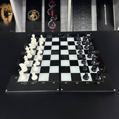 Jeu d'échecs et de backgammon en verre 3 en 1 dans un cadre en bois, 2 tailles, un jeu de société luxueux prêt à offrir