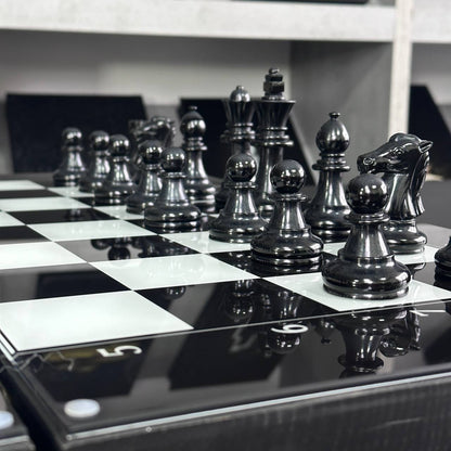 Jeu d'échecs et de backgammon en verre 3 en 1 dans un cadre en bois, 2 tailles, un jeu de société luxueux prêt à offrir