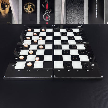Jeu d'échecs et de backgammon en verre 3 en 1 dans un cadre en bois, 2 tailles, un jeu de société luxueux prêt à offrir