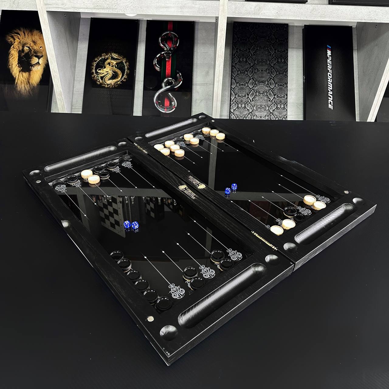 Jeu d'échecs et de backgammon en verre 3 en 1 dans un cadre en bois, 2 tailles, un jeu de société luxueux prêt à offrir
