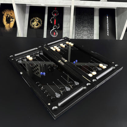 Jeu d'échecs et de backgammon en verre 3 en 1 dans un cadre en bois, 2 tailles, un jeu de société luxueux prêt à offrir