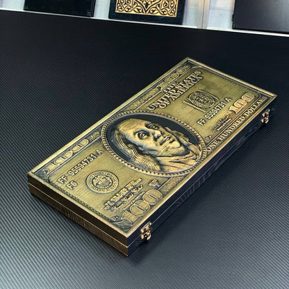 Jeu de backgammon en bois "Dollar", 46×23×3cm, prêt à offrir et personnalisé.