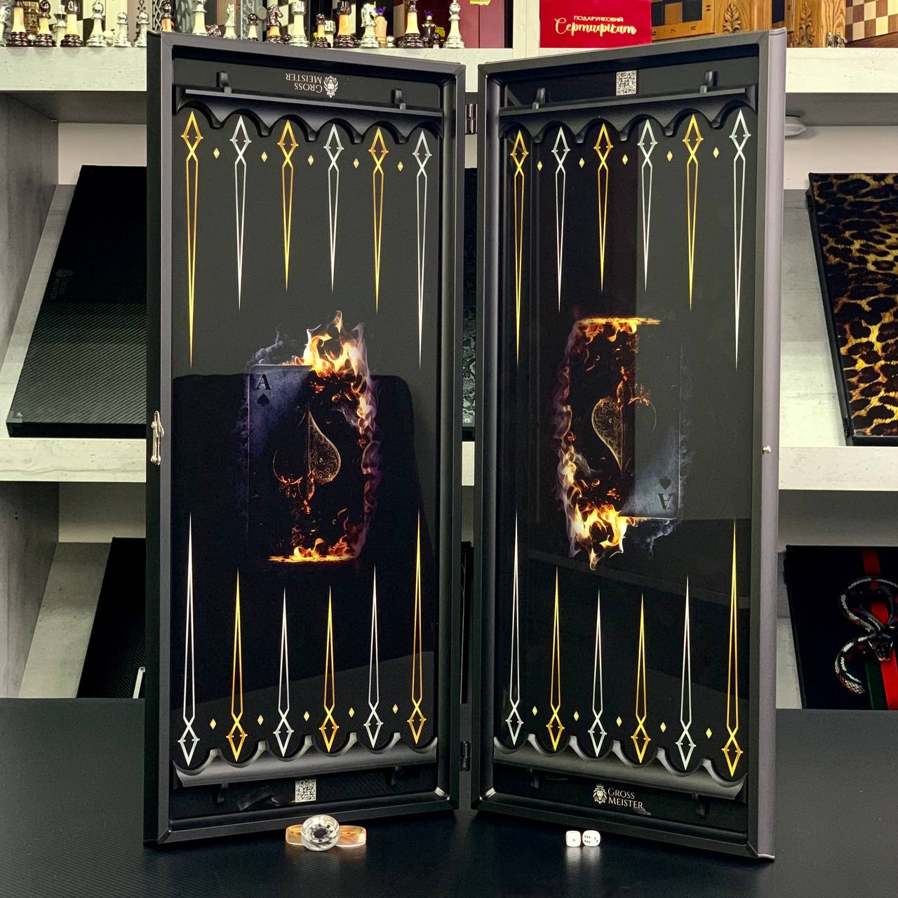 Ensemble de backgammon en verre de luxe « Poker Roulette » Ensemble de jeu de société Prêt à offrir