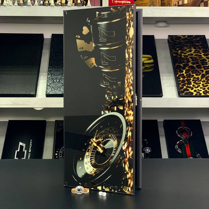 Glas-Backgammon, stilvolles Backgammon-Brett „Löwe“, 60×30 cm, Glas-Backgammon