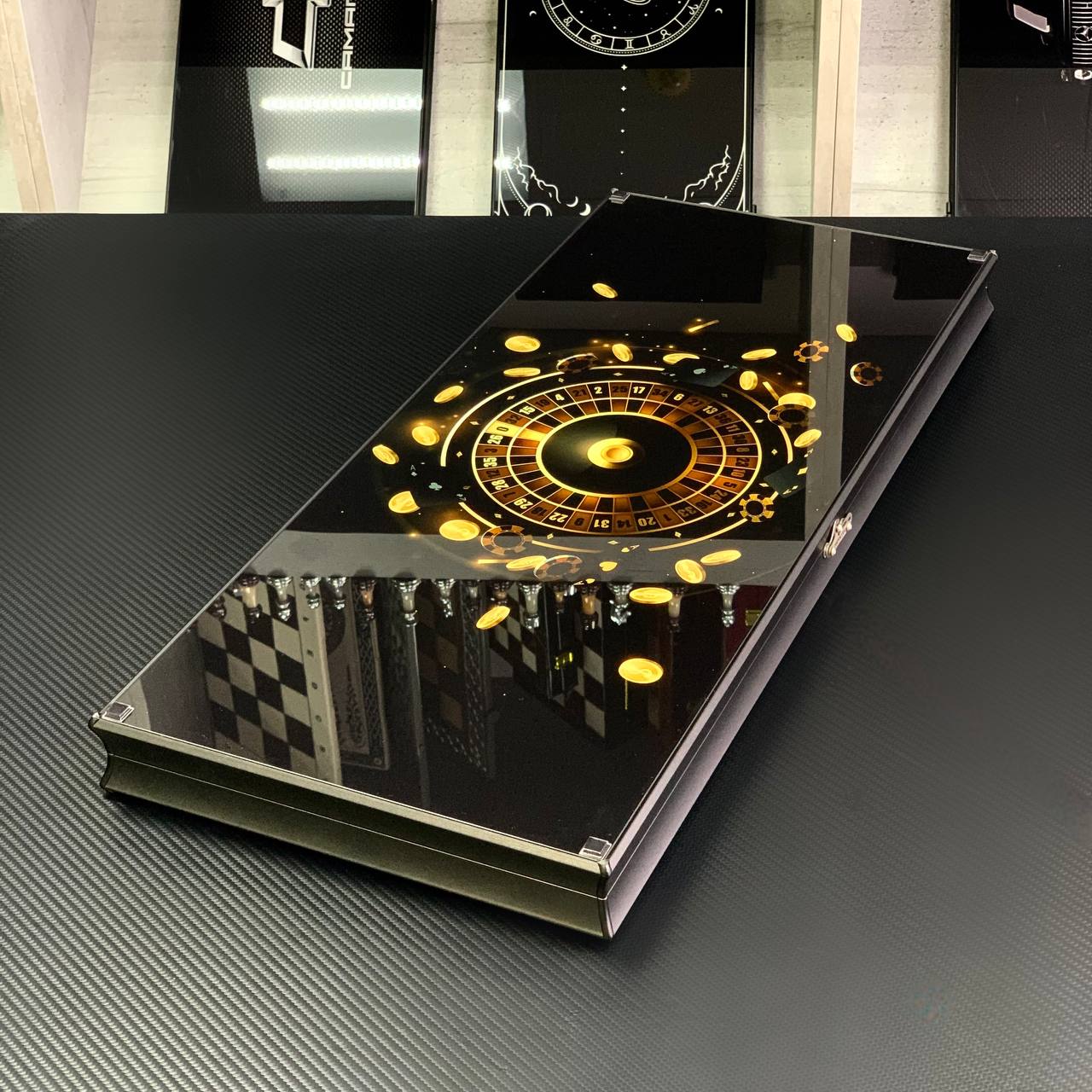 Ensemble de backgammon en verre de luxe « Poker Roulette » Ensemble de jeu de société Prêt à offrir