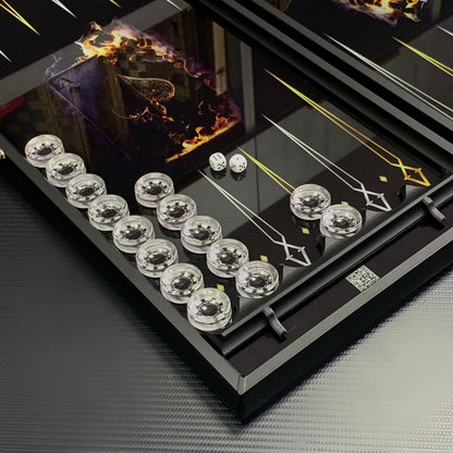 Glas-Backgammon, stilvolles Backgammon-Brett „Löwe“, 60×30 cm, Glas-Backgammon