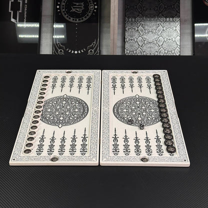 Backgammon de luxe en PIERRE ACRYLIQUE blanche X Large Jeu de société fait main, prêt à offrir