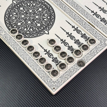 Backgammon de luxe en PIERRE ACRYLIQUE blanche X Large Jeu de société fait main, prêt à offrir